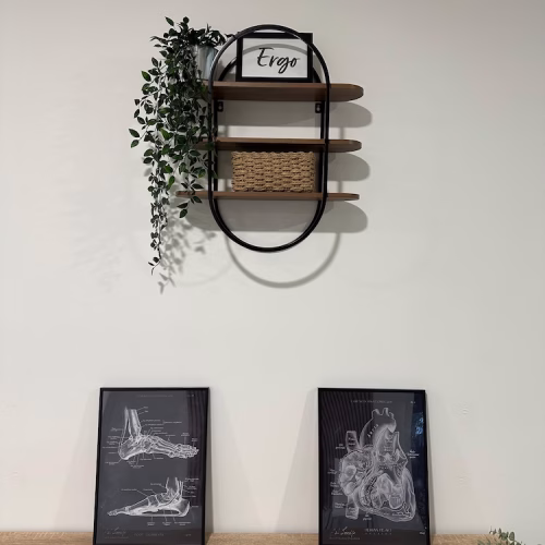 Ergotherapie-Bereich der Therapiepraxis Wittenburg in Rheine mit anatomischen Wandbildern und stilvoller Dekoration