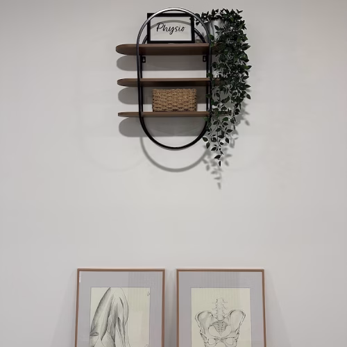 Physiotherapie-Bereich der Therapiepraxis Wittenburg in Rheine mit anatomischen Zeichnungen von Muskulatur und Becken